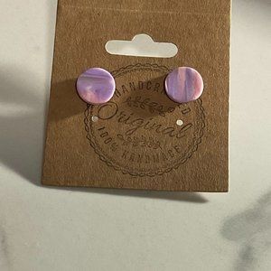 Handmade Pink & Purple Marble Post Earrings